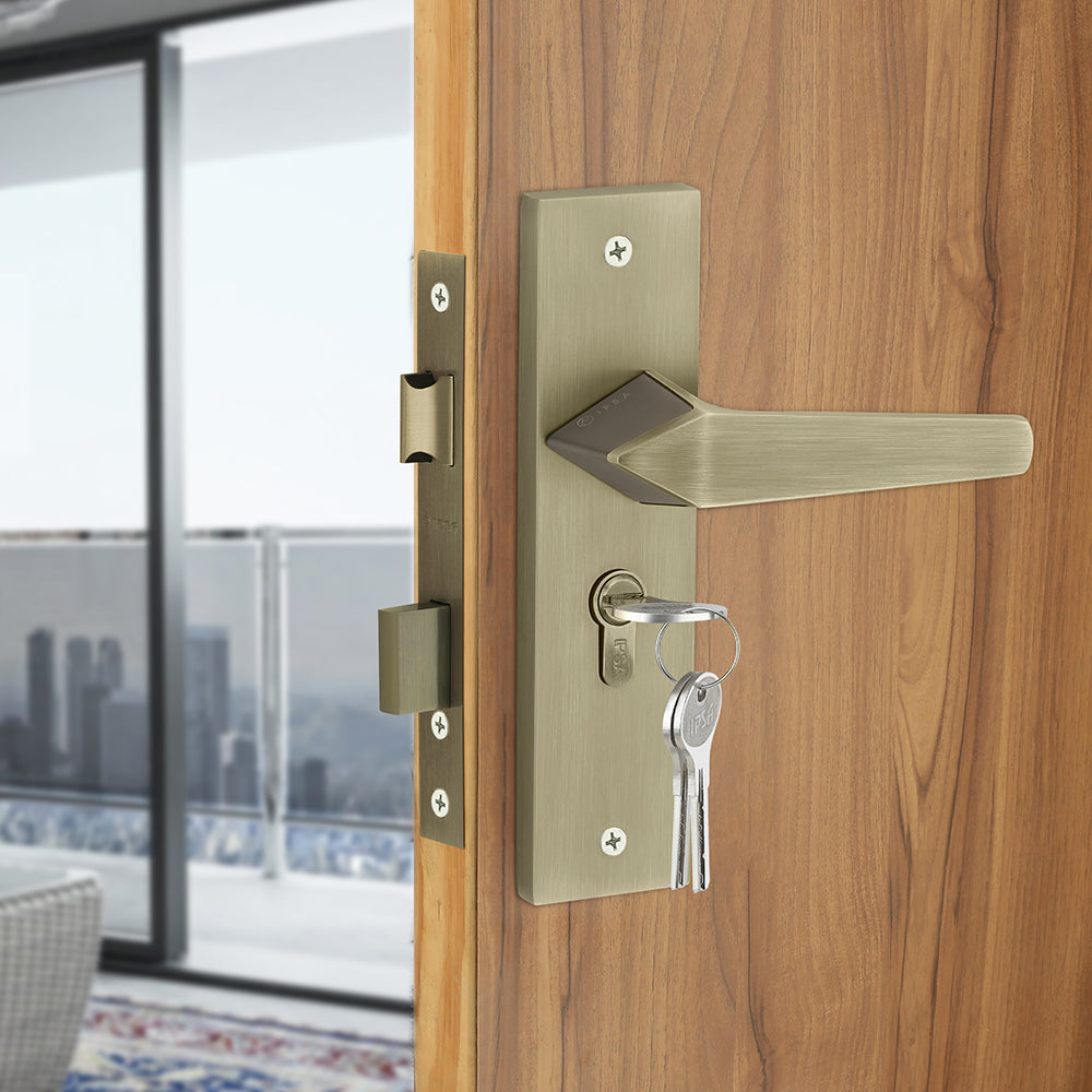 IPSA Peru Iris Handle Series on 8" Plate CYS Lockset with 60mm One Side Key and Knob - Matte Finish MAB